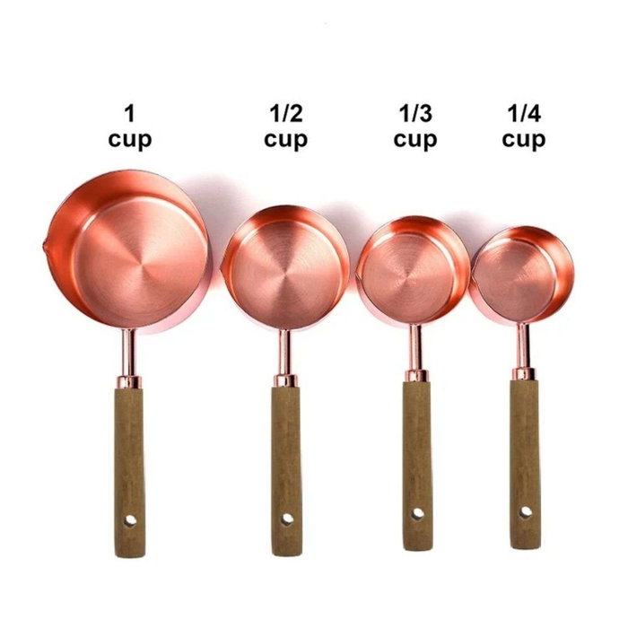 Hermia Juego de 4 Cucharas Medidoras de Acero y Madera Cobre